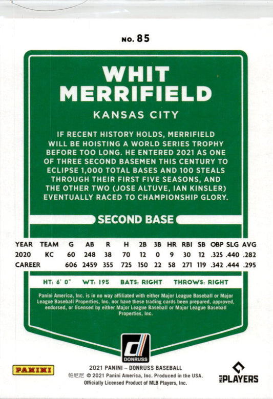 2021 Donruss Red #85 Whit Merrifield 1084/2021  Kansas City Royals