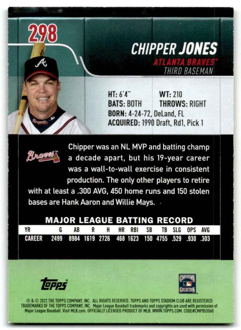 2022 Topps Stadium Club Chipper Jones Atlanta Braves #298