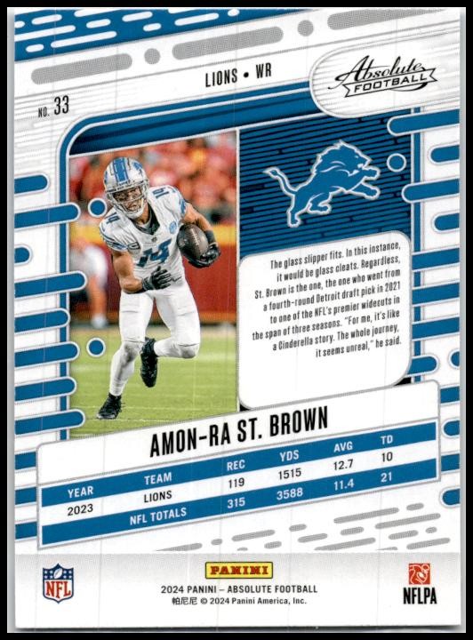 2024 Panini Absolute Red and Blue #33 Amon-Ra St. Brown Detroit Lions
