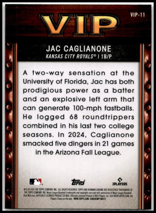 2025 Bowman VIPS #VIP-11 Jac Caglianone Royals
