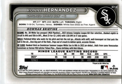 2024 Bowman Chrome #BCP-92 Ronny Hernandez Chicago White Sox