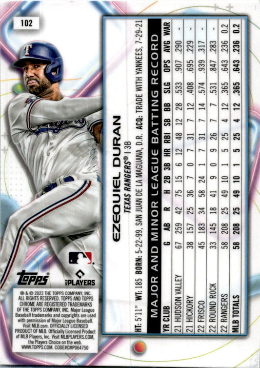 2023 Topps Chrome Cosmic #102 Ezequiel Duran RC Texas Rangers