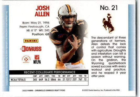 2022 Panini Chronicles Draft Picks Donruss Retro #21 Josh Allen Wyoming Cowboys