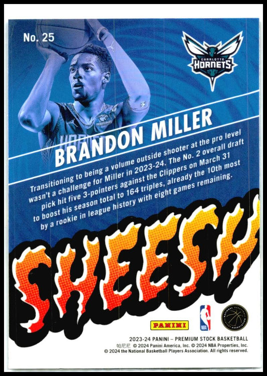 2023-24 Hoops Premium Stock Sheesh #25 Brandon Miller Charlotte Hornets