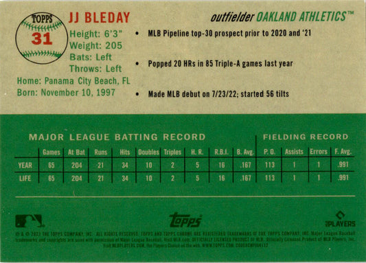 2023 Topps Chrome Platinum Anniversary Topps Refractor #31 JJ Bleday Rookie /499