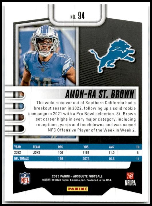 2023 Panini Absolute Retail #94 Amon-Ra St. Brown Detroit Lions