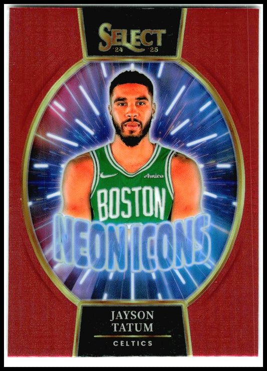 2024-25 Panini Select Neon Icons Red Prizms #18 Jayson Tatum Boston Celtics