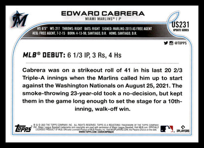 2022 Topps Updated #US231 Edward Cabrera