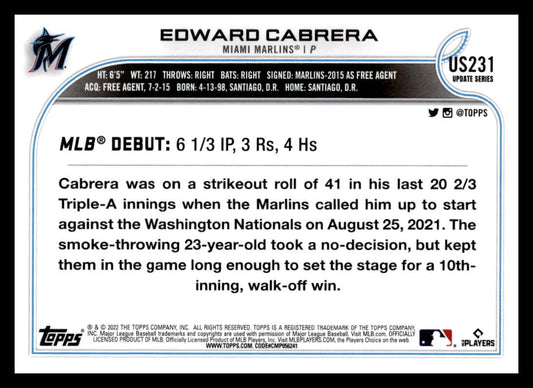 2022 Topps Updated #US231 Edward Cabrera