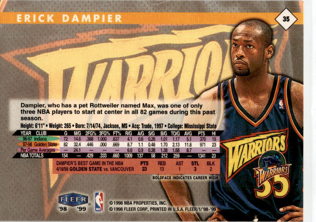 1998 Fleer Tradition #35 Erick Dampier Golden State Warriors