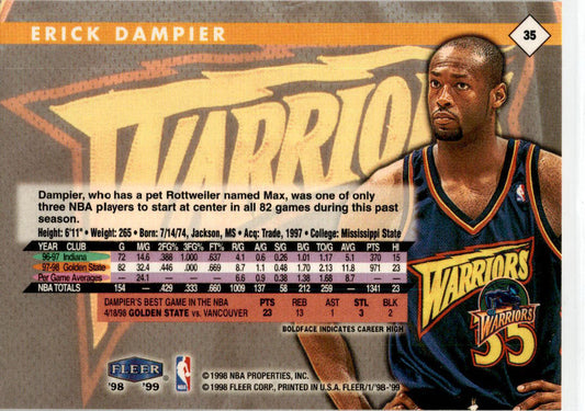 1998 Fleer Tradition #35 Erick Dampier Golden State Warriors
