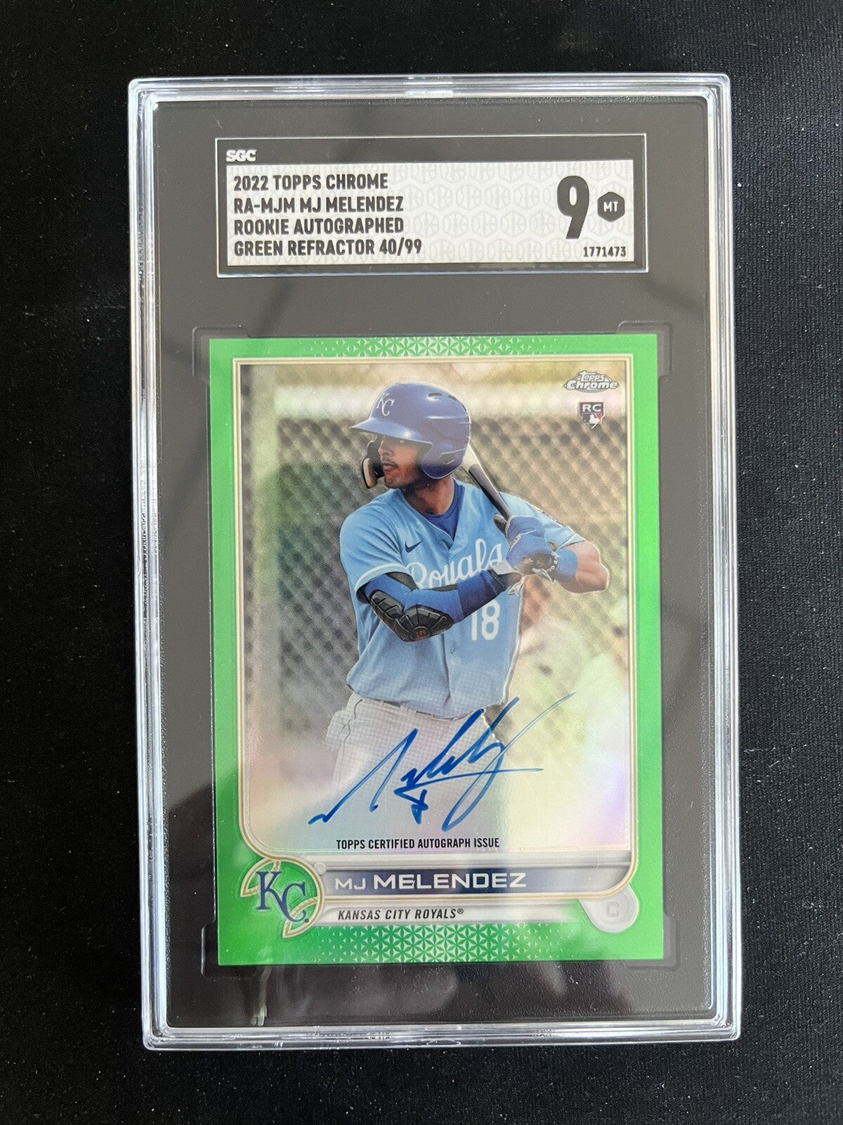 2022 Topps Chrome Green Refractor MJ Melendez Rc Autograph /99 KC Royals SGC 9