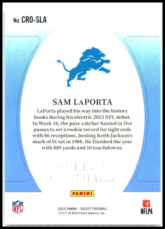2023 Panini Select Select Certified Rookies #CRO-SLA Sam LaPorta Detroit Lions