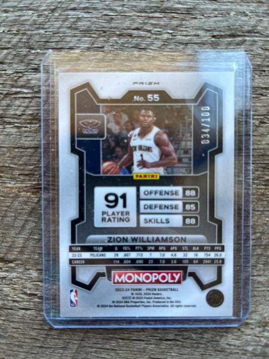 2023-24 Prizm MONOPOLY Red Millionaire Prizm #018 Zion Williamson /100 Pelicans