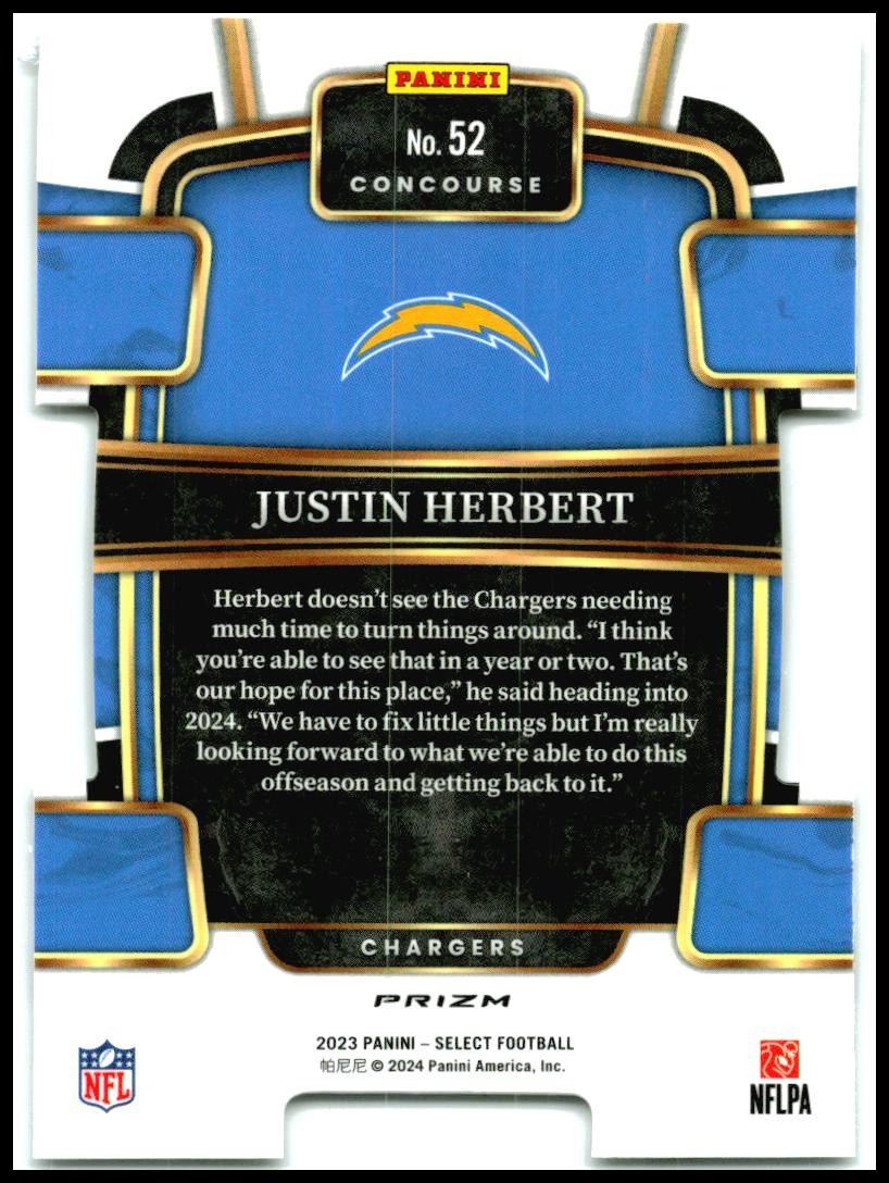 2023 Panini Select Silver Prizms #52 Justin Herbert Los Angeles Chargers