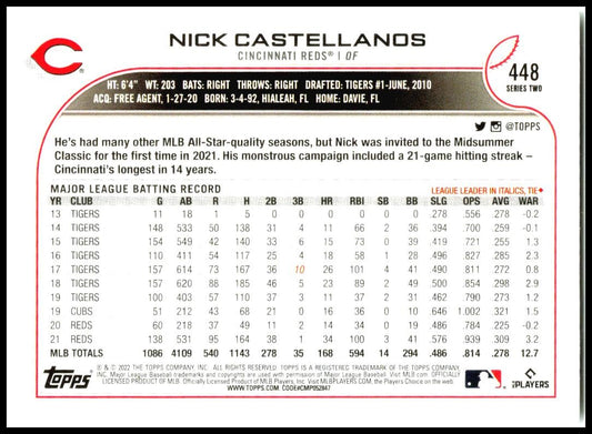 2022 Topps #448 Nick Castellanos Cincinnati Reds
