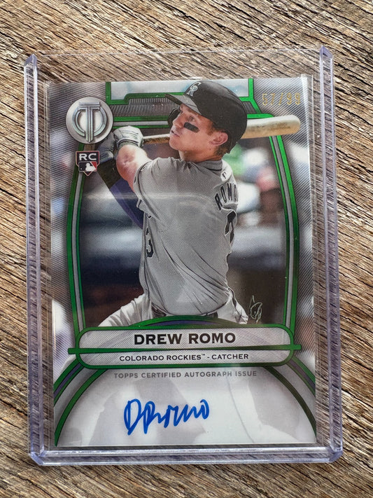 2025 Topps Tribute Green TA-DR Drew Romo RC Auto /99 Colorado Rockies