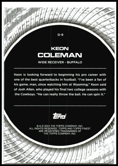 2024 Finest Debuts #D-9 Keon Coleman Buffalo Bills