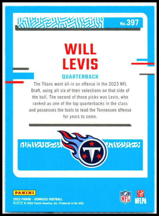 2023 Donruss #397 Will Levis Rookie Tennessee Titans