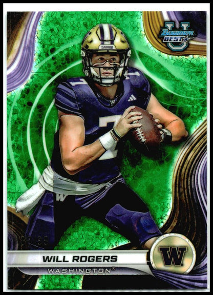 2024 Bowman University Best Green Mini Diamond Refractor #87 Will Rogers Huskies
