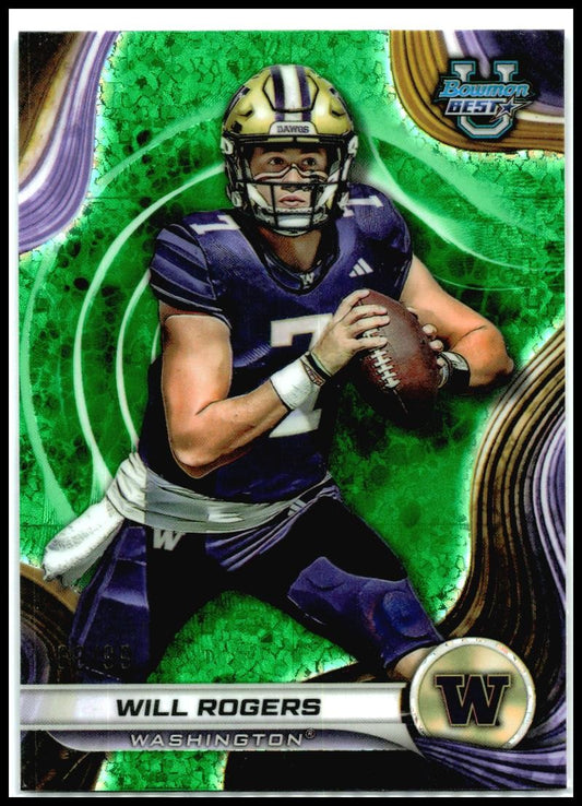 2024 Bowman University Best Green Mini Diamond Refractor #87 Will Rogers Huskies
