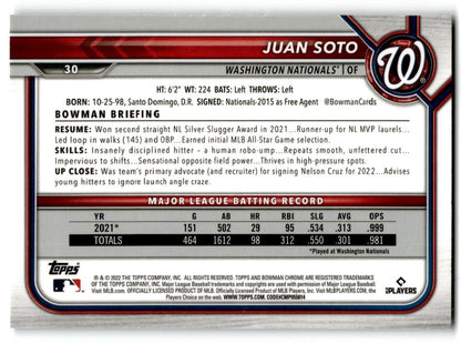 2022 Bowman Chrome Juan Soto Washington Nationals #30