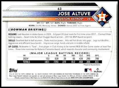 2025 Bowman #63 Jose Altuve Houston Astros