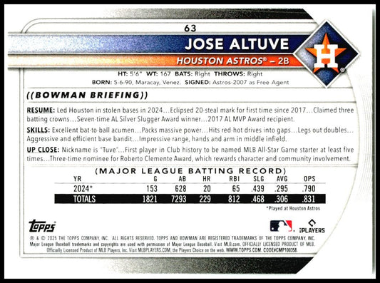 2025 Bowman #63 Jose Altuve Houston Astros