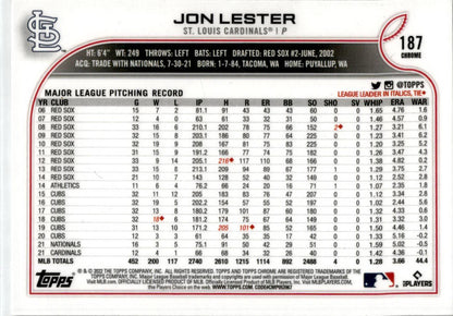 2022 Topps Chrome Prism Refractor #187 Jon Lester St. Louis Cardinals