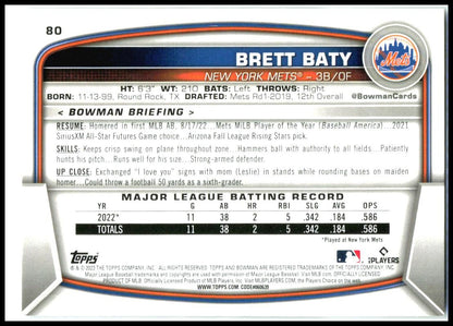 2023 Topps #80 Brett Baty New York Mets