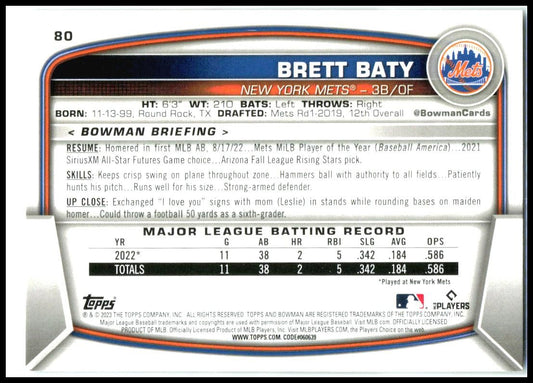 2023 Topps #80 Brett Baty New York Mets