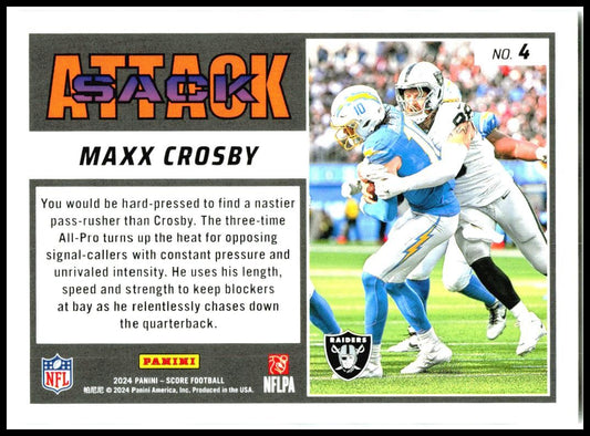 2024 Score Sack Attack Purple #4 Maxx Crosby Las Vegas Raiders