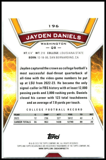 2024 Topps Resurgence #196 Jayden Daniels Rookie Washington Commanders