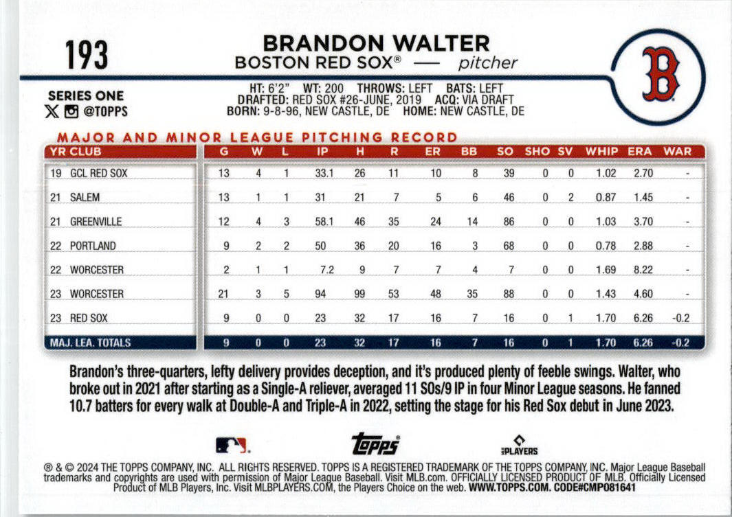 2024 Topps Easter Foil #193 Brandon Walter Boston Red Sox