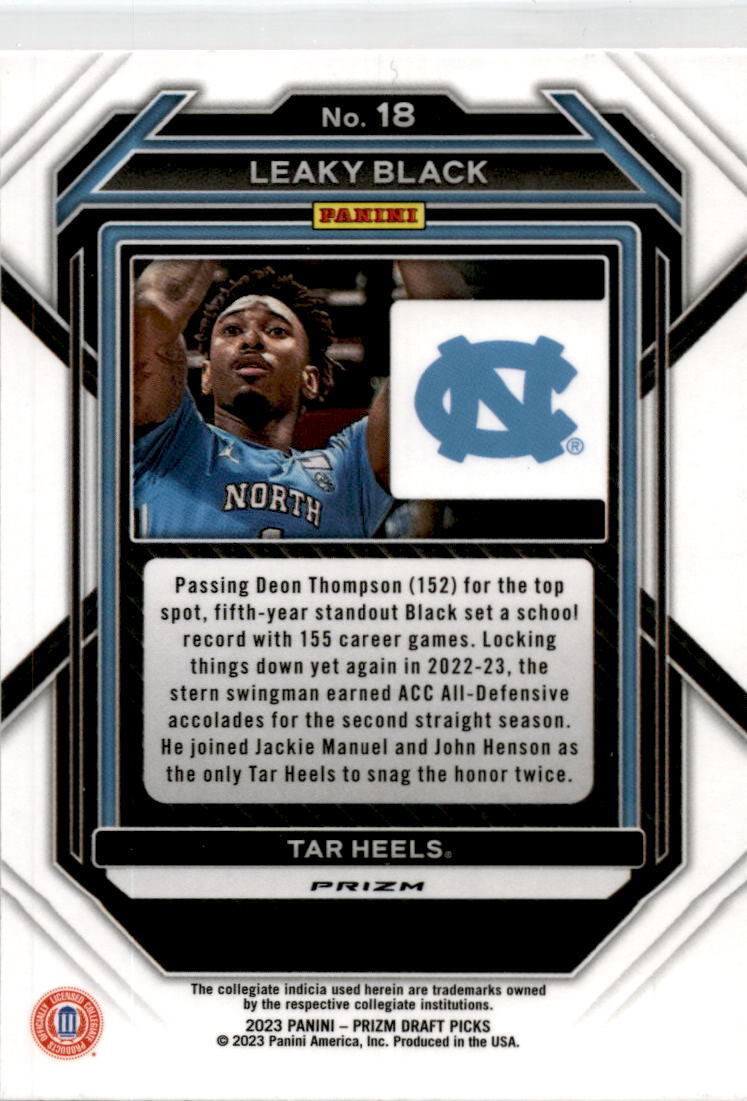 2023-24  Prizm Draft Picks Red Ice #18 Leaky Black  Tar Heels