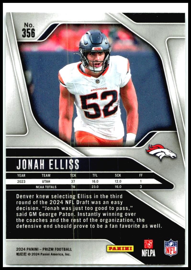 2024 Panini Prizm #356 Jonah Elliss Rookie Denver Broncos