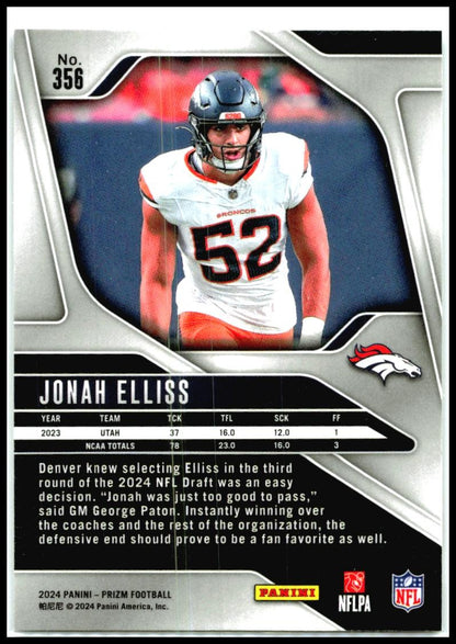 2024 Panini Prizm #356 Jonah Elliss Rookie Denver Broncos