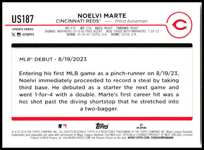 2024 Topps Update #US187 Noelvi Marte Cincinnati Reds