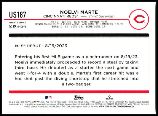 2024 Topps Update #US187 Noelvi Marte Cincinnati Reds