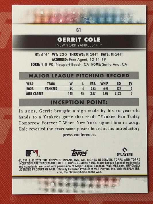 2024 Inception Purple /150 #61 Gerrit Cole Yankees