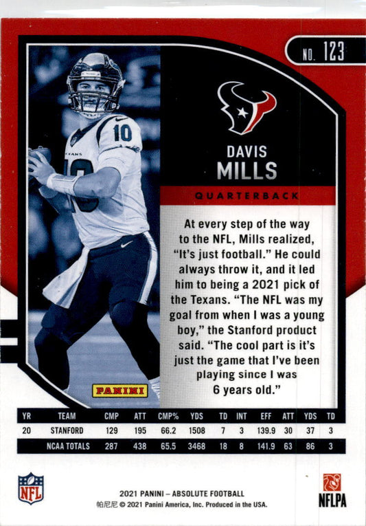 2021 Panini Absolute #123 Davis Mills Houston Texans
