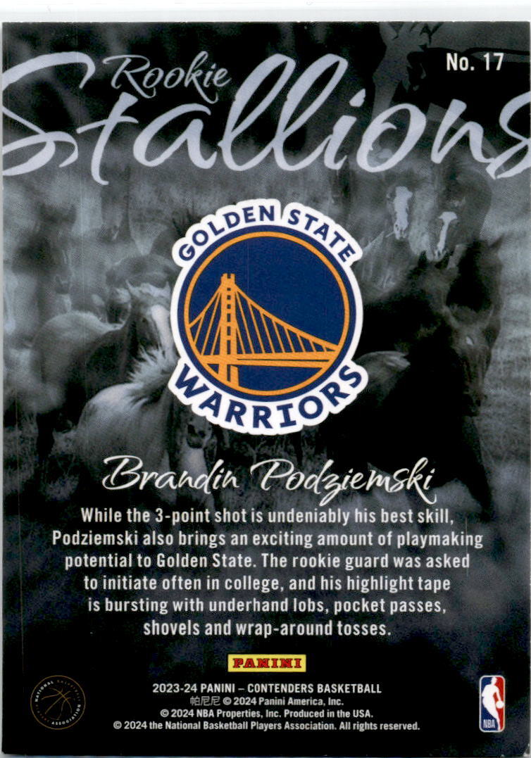 2023-24 Contenders Rookie Stallions #17 Brandia Podziemski Golden State Warriors