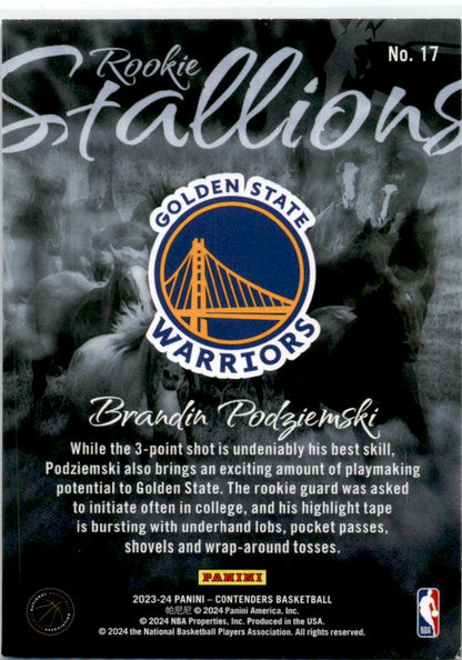 2023-24 Contenders Rookie Stallions #17 Brandia Podziemski Golden State Warriors