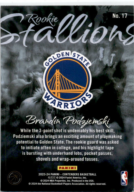2023-24 Contenders Rookie Stallions #17 Brandia Podziemski Golden State Warriors