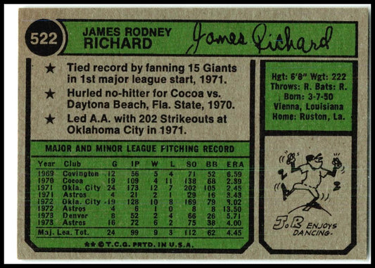 1974 Topps #522 J.R. Richard Houston Astros