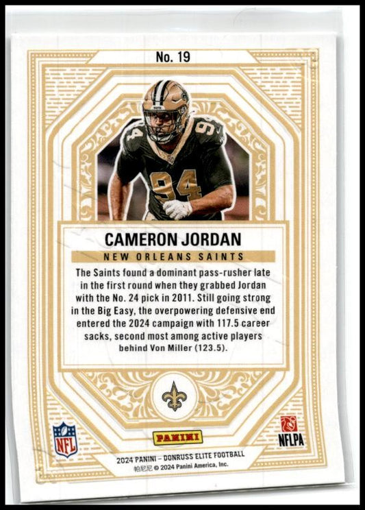 2024 Donruss Elite Elite Deck #19 Cameron Jordan New Orleans Saints