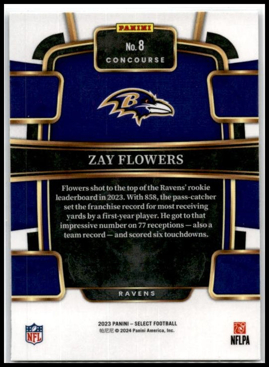2023 Panini Select #8 Zay Flowers Rookie Baltimore Ravens