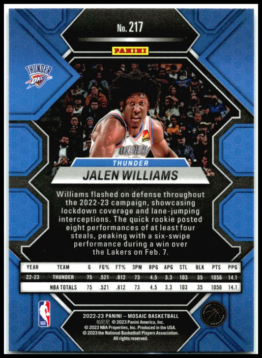 2022-23 Panini Mosaic #217 Jalen Williams Rookie Oklahoma City Thunder