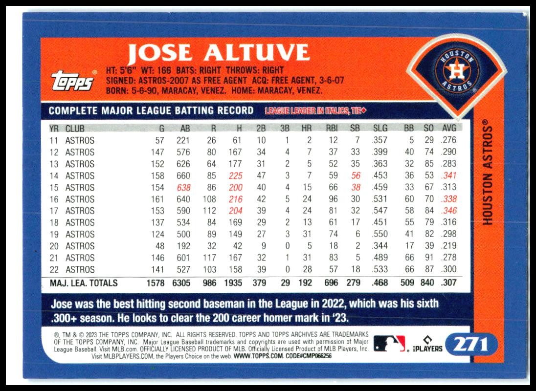 2023 Topps Archives #271 Jose Altuve Houston Astros