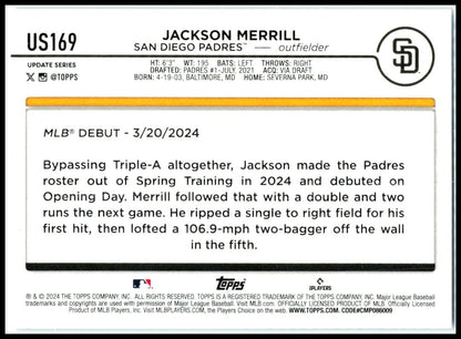 2024 Topps Update Royal Blue #US169 Jackson Merrill San Diego Padres